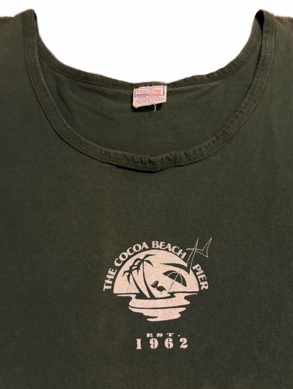 Vintage Single Stitch Large Cocoa Beach Pier Florida Green Graphic Tank Top